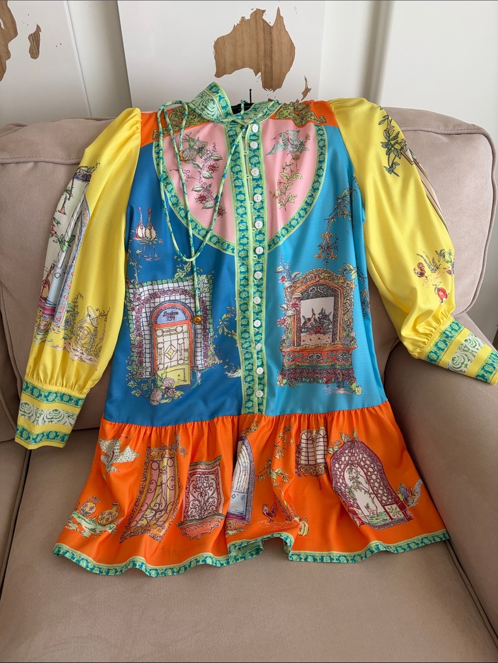 Multicolor Printed Mini Dress with Button Front